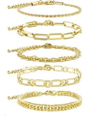 Waterproof Gold Chain Bracelet Set for Women - Non-Tarnish, Dainty Layered